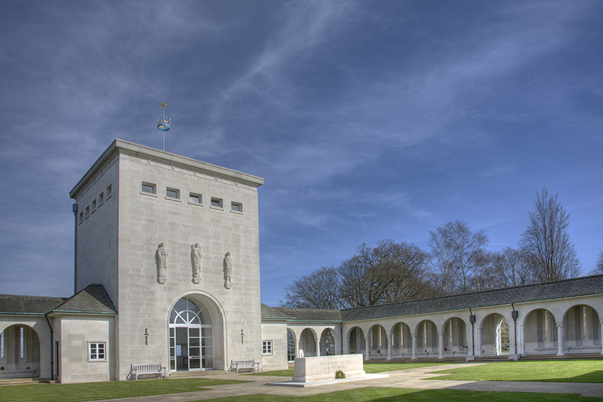 Main building with 3 figures sculpted by Vernon Hill