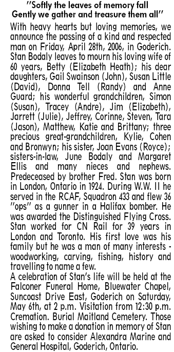 Stanley H. Bodaly DFC Obit