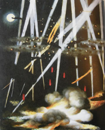 night target painting of being coned by searcglights in WW2