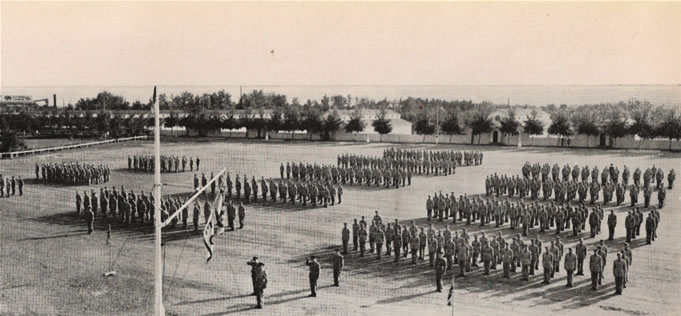 image of a military drill  at No 3 Bombing & Gunnery School McDonal Manitoba