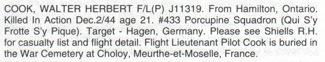 Cook entry from the they shall grow not old memory book