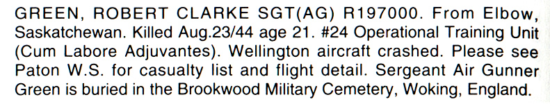 Robert green entry from the They Shall Grow not old memory book