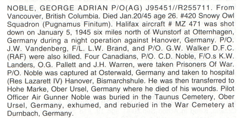 George Adrian Noble entry from the they shall grow not old book