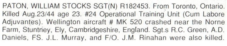 Paton, entry from They Shall Grow Not Old Memory Book