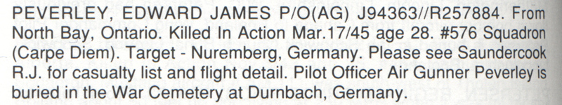 Peverley entry from the they shall grow not old memory book