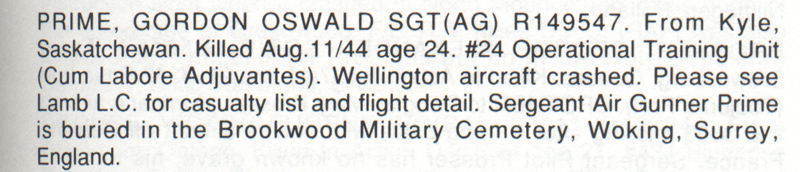 Gordon Oswald Prime entry form the they shall grow not old memory book