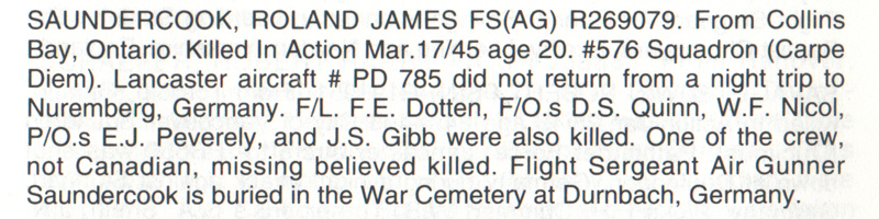 Saundercook entry for the they shall grow not old memory book